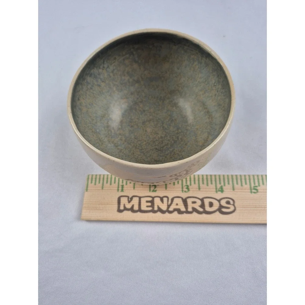EMS Studio Pottery Stoneware Cardinal Pine Tree‎ Bowl Handmade Rustic Signed 4.5